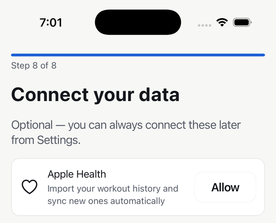 Volata Apple Health connect screen